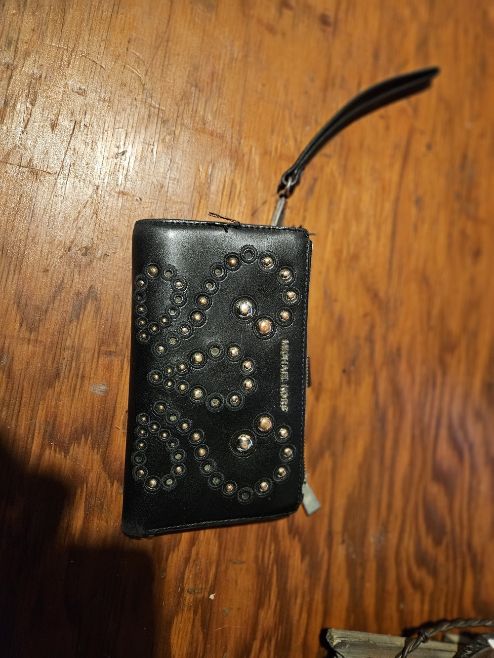 MICHAEL KORS Black Studded Wristlet Phone Case